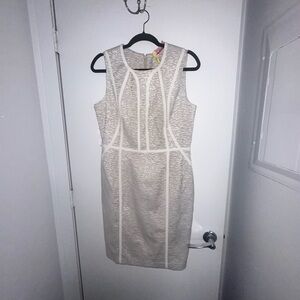 Calvin Klein Beige Sheath Dress with White Piping